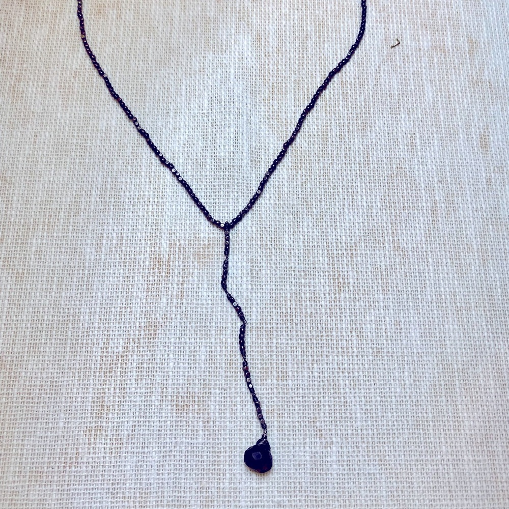 Smoky Quartz 11” Silver Lariat Necklace